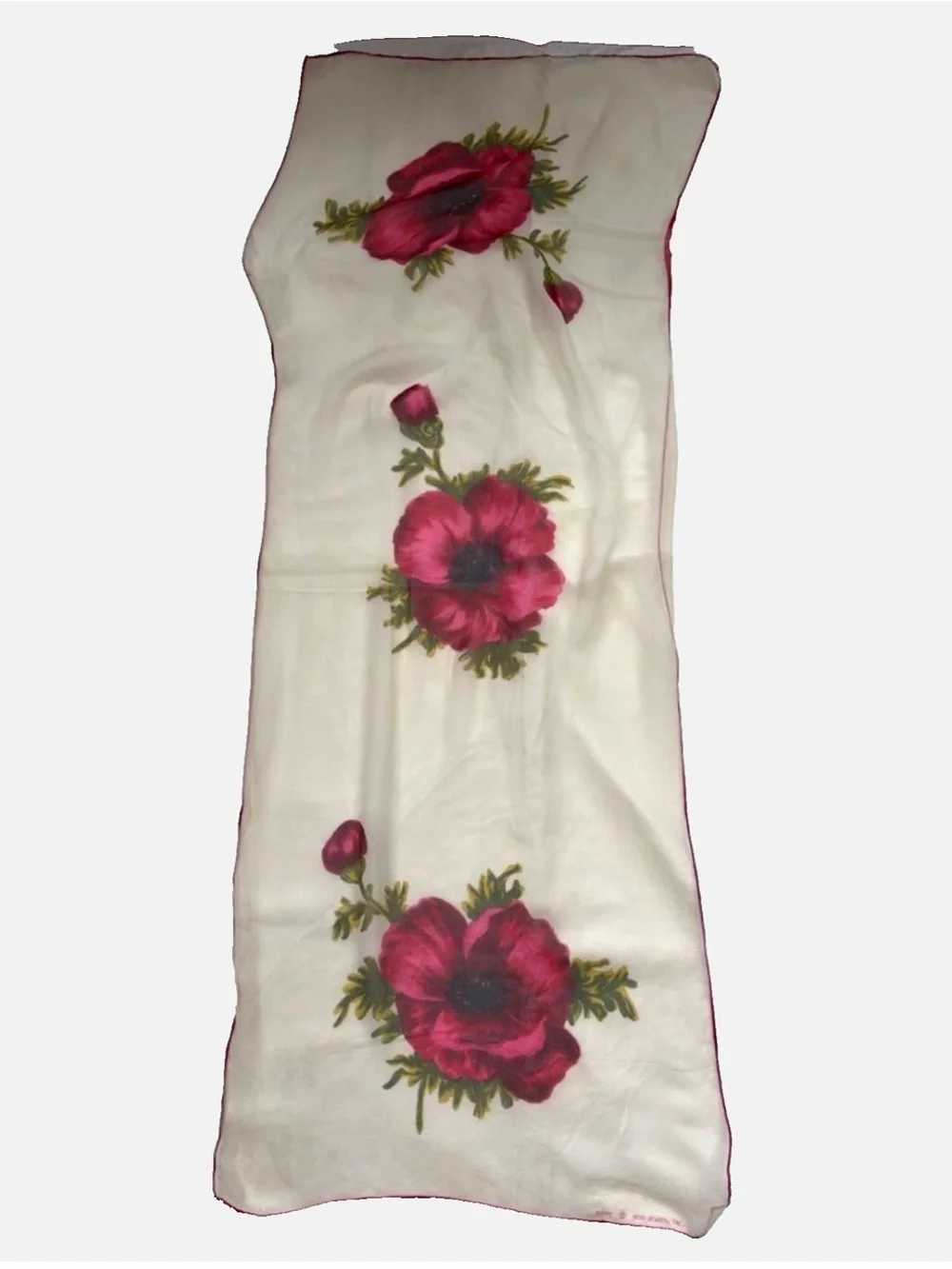 Echo Design Sheer Poppy Floral Scarf Ivory Red Oblong Wrap Romantic Spring